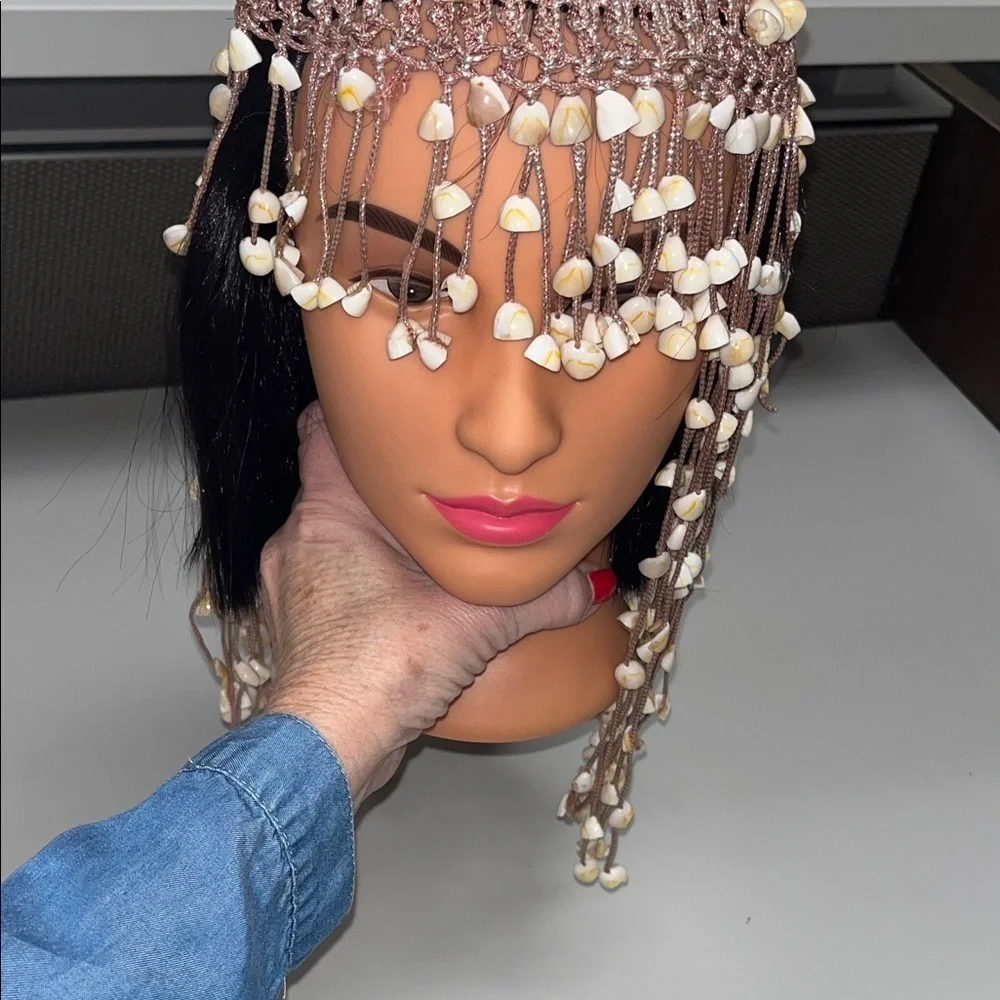Source Unknown Shelled Boho Hair Accessory w/ metallic pink cording